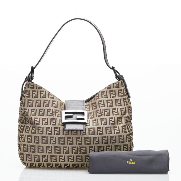 Fendi Zucchino Mamma Bucket One Shoulder Bag Handbag Beige Brown Canvas Leath... - Picture 10 of 11